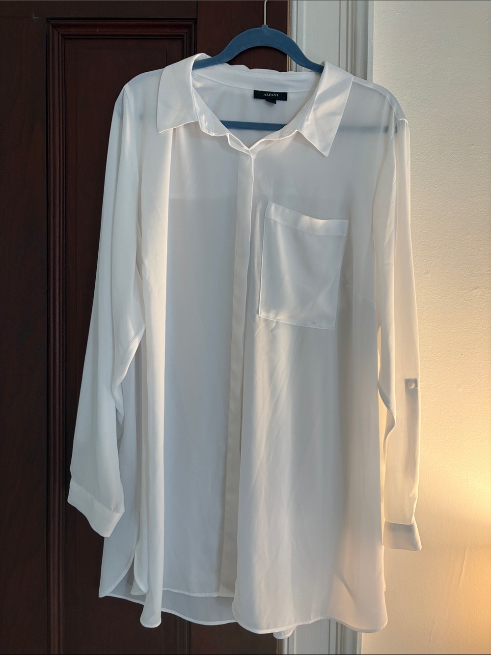 Alfani White Semi-Sheer Button-Down Shirt